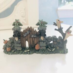 Halloween Keep Out Gate Figurine Village Piece Gargoyles Ghosts